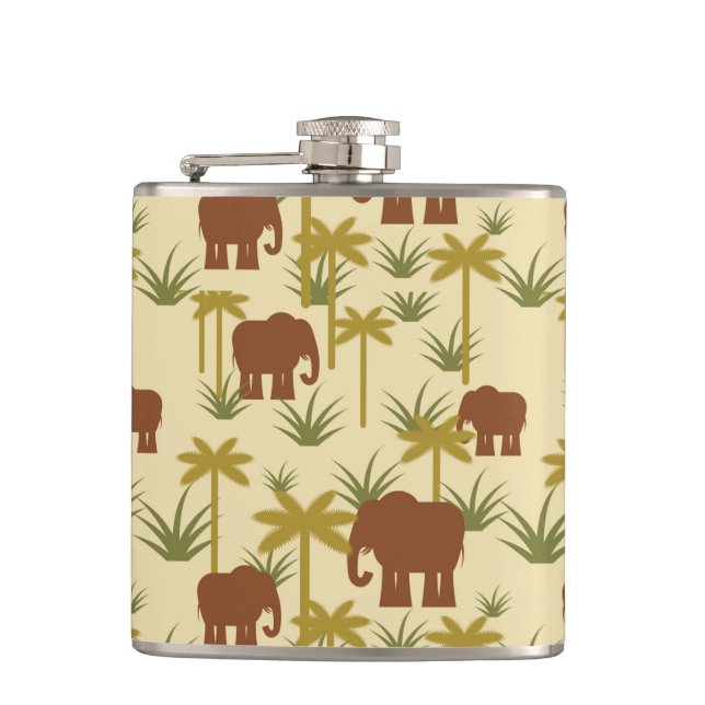 Elephants And Palms In Camouflage Flask (Front)