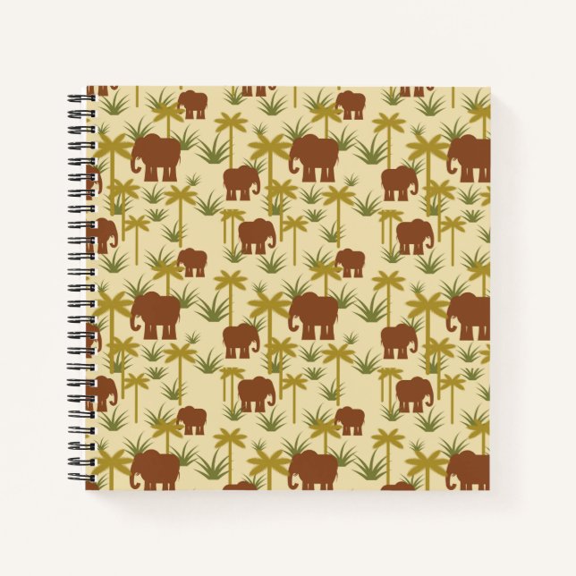 Elephants And Palms In Camouflage Notebook (Front)