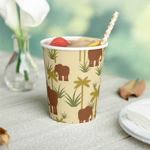 Elephants And Palms In Camouflage Paper Cups