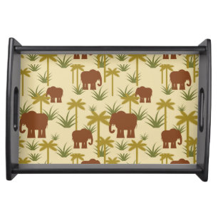 Elephants And Palms In Camouflage Serving Tray