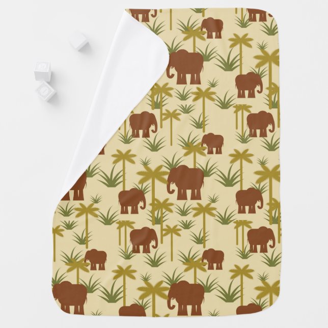 Elephants And Palms In Camouflage Stroller Blanket (In Situ)