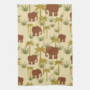 Elephants And Palms In Camouflage Towel