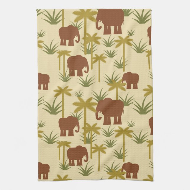 Elephants And Palms In Camouflage Towel (Vertical)