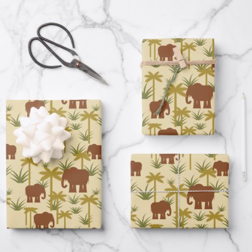 Elephants And Palms In Camouflage Wrapping Paper Sheets