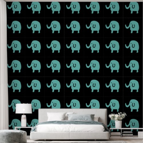 Elephants Animal Patterns Baby Boy Girl Blue Black Wallpaper