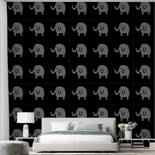 Elephants Animal Patterns Baby Boy Girl Grey Black Wallpaper