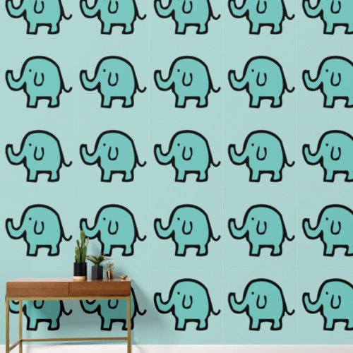 Elephants Animal Patterns Baby Boy Girl Teal Blue Wallpaper