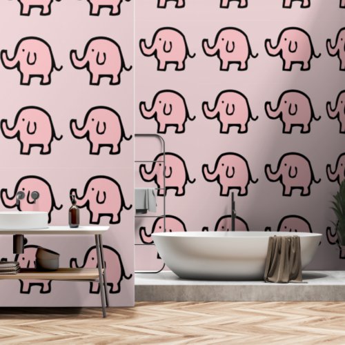 Elephants Animal Patterns Baby Girl Nursery Pink Wallpaper