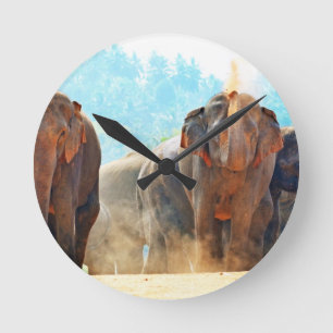 Elephants Animals Safari Destiny Peace Love Round Clock