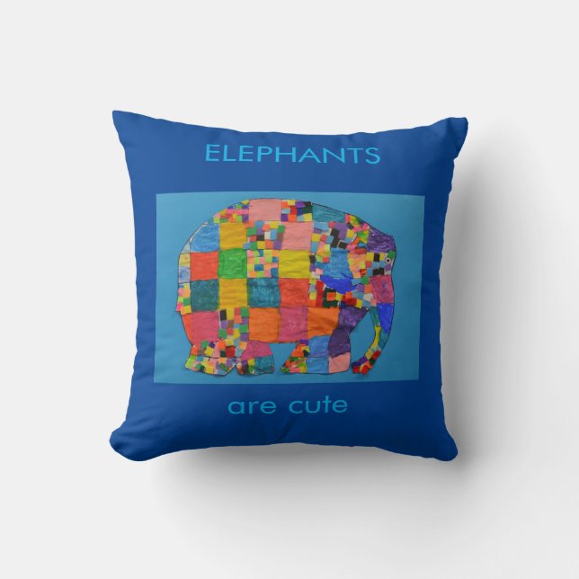 Elephants are Cute blue  Throw Pillow (Front)