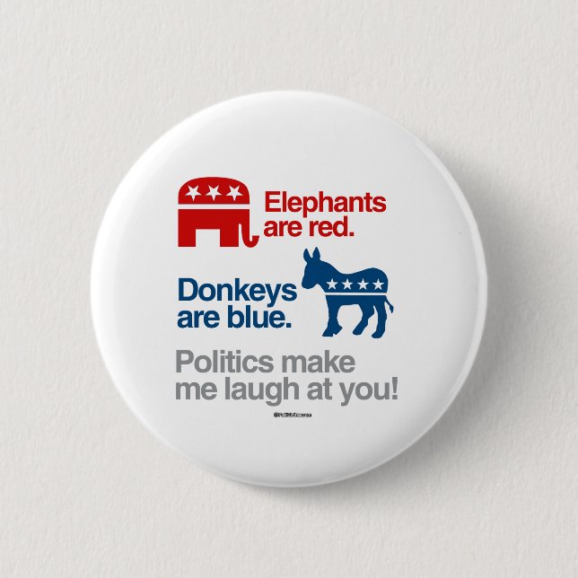 ELEPHANTS ARE RED. DONKEYS ARE BLUE. PINBACK BUTTON (Front)