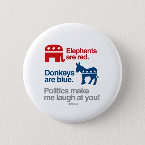 ELEPHANTS ARE RED DONKEYS ARE BLUE PINBACK BUTTON