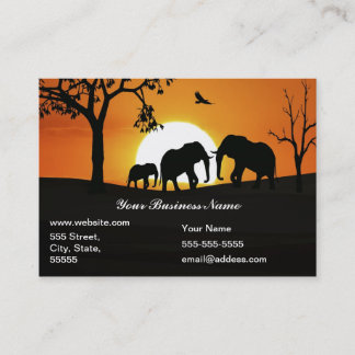 Elephants at sunset business card