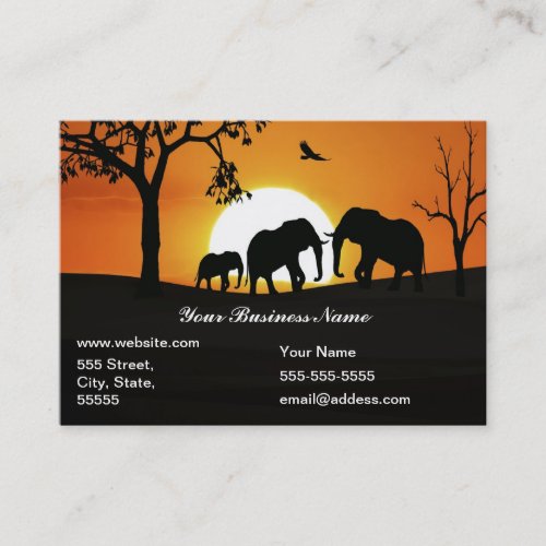 Elephants at sunset business card