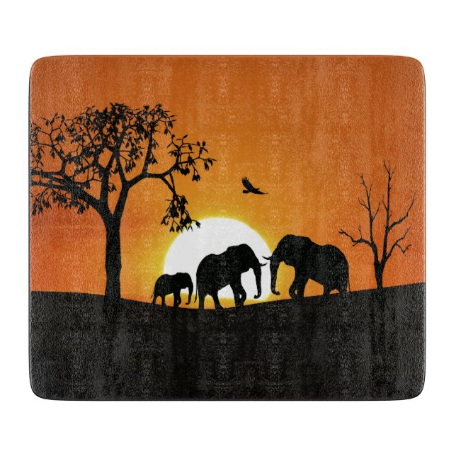 Elephants at sunset cutting board (Front)