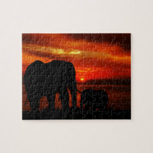 Elephants at Sunset Jigsaw Puzzle
