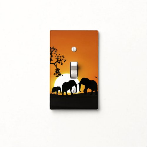 Elephants at sunset light switch cover