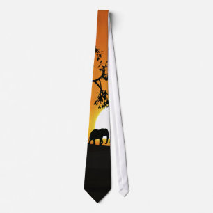 Elephants at sunset neck tie