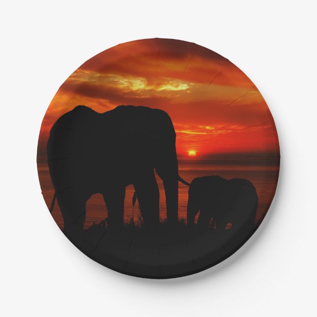 Elephants at Sunset Paper Plates (Front)