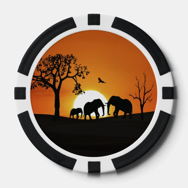 Elephants at sunset poker chips (Front)