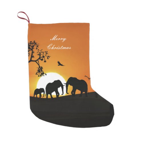 Elephants at sunset small christmas stocking