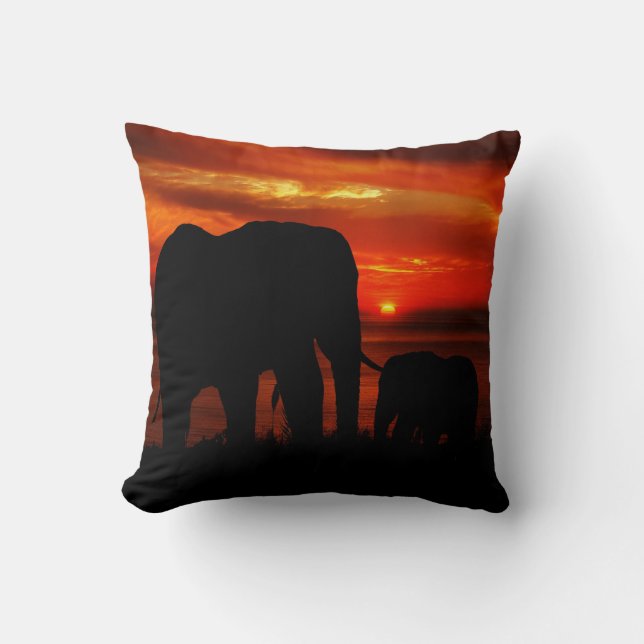 Elephants at Sunset Throw Pillow (Front)