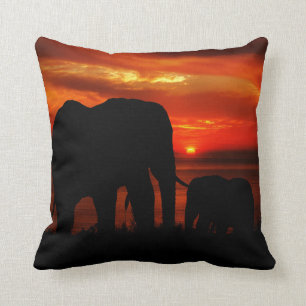 Elephants at Sunset Throw Pillow