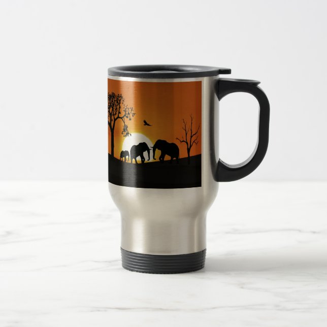 Elephants at sunset travel mug (Right)