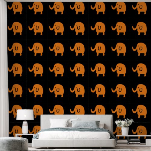 Elephants Baby Animal Patterns Cute Orange Black Wallpaper