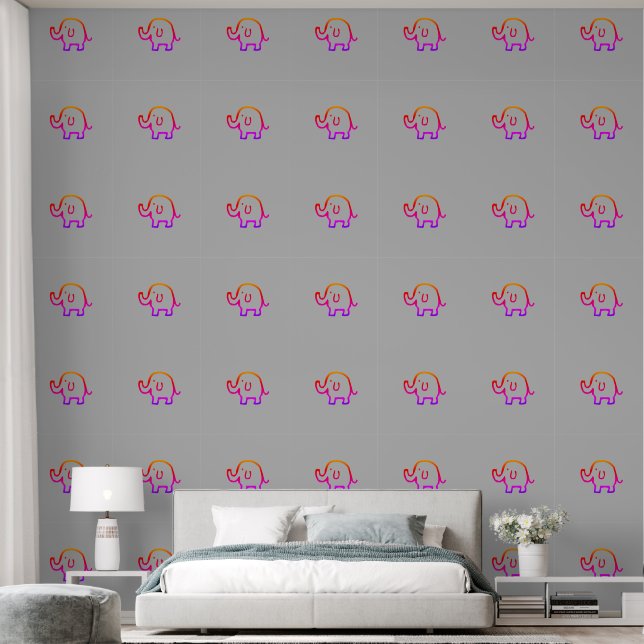Elephants Baby Animal Patterns Cute Pink Grey Wallpaper (Bedroom)