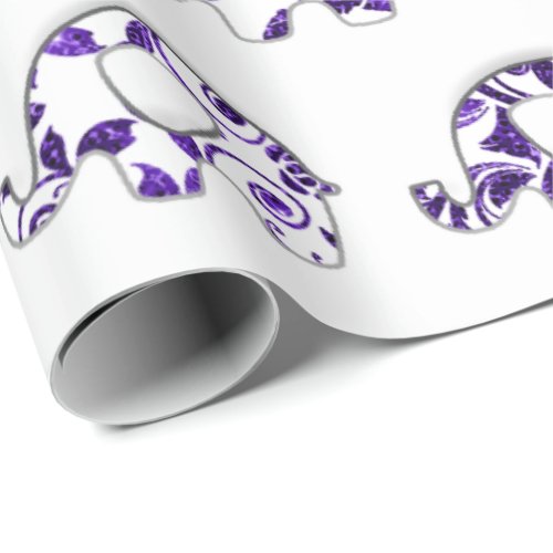 Elephants Baby Girl Boy  Purple Amethyst Oriental Wrapping Paper