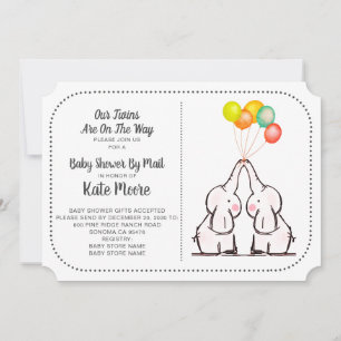 Elephants Baby Shower By Mail Twins Invitation