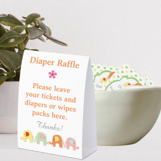 Elephants Baby Shower Diaper Raffle Paper Table Tent