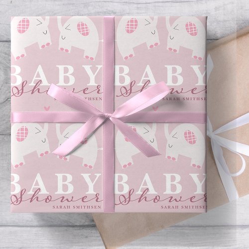 Elephants Baby Shower Dusty Pink Wrapping Paper