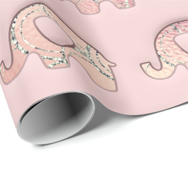 Elephants Baby Shower Girl Pink Peach Rose Wrapping Paper (Roll Corner)