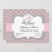 Elephants Baby Shower in Chevron Pink Invitation (Front/Back)