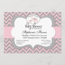 Elephants Baby Shower in Chevron Pink Invitation