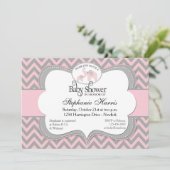 Elephants Baby Shower in Chevron Pink Invitation (Standing Front)