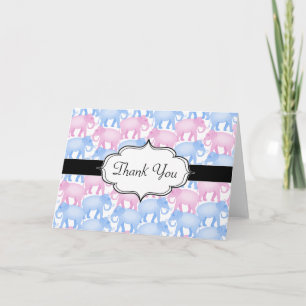 Elephants Baby Shower or Gender Reveal Letterpress Thank You Card