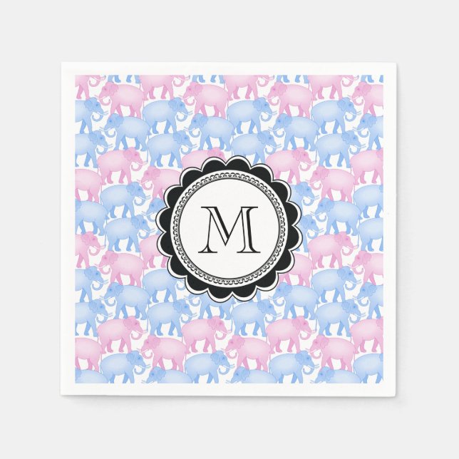 Elephants Baby Shower or Gender Reveal Paper Napkins (Front)