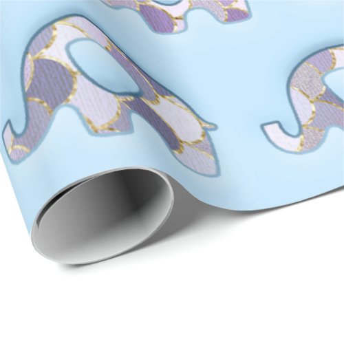 Elephants Baby Shower Pink Blue Boy Girl Purple Wrapping Paper