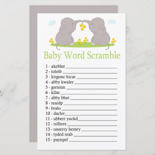 Elephants Baby word scramble game
