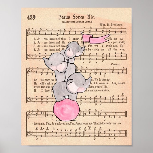 Elephants Balancing on Ball Music Nursery Art Poster (Front)