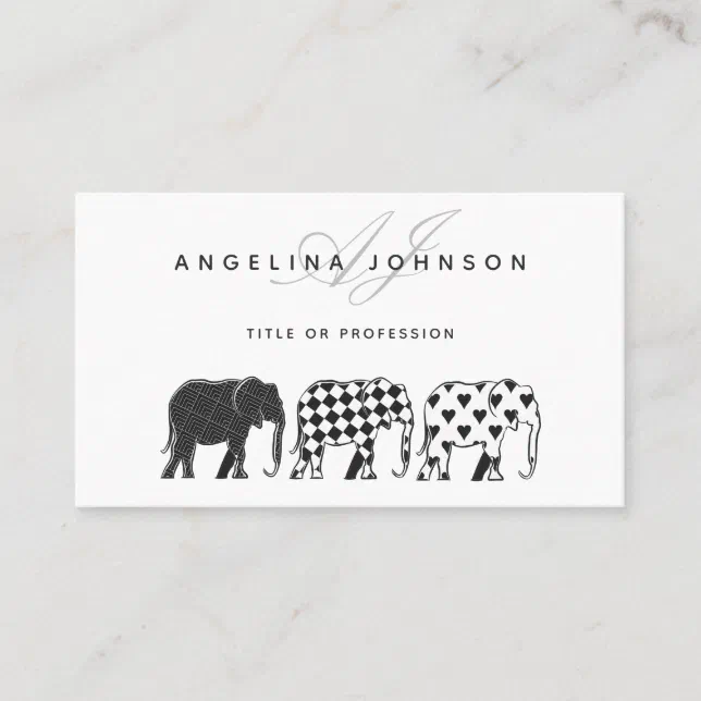 Elephants , Black and White Pattern Professional Business Card | Zazzle