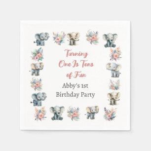Elephants & Boho Jungle Flowers Birthday Napkins