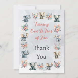 Elephants Boho Jungle Flowers Gray Thank You Card