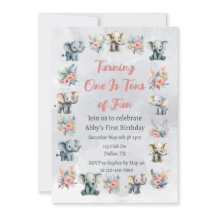 Elephants & Boho Jungle Flowers on Gray Birthday