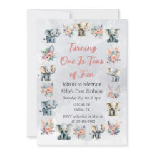 Elephants & Boho Jungle Flowers on Gray Birthday