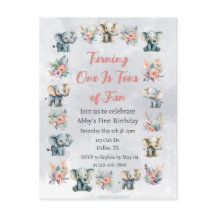 Elephants & Boho Jungle Flowers on Gray Birthday