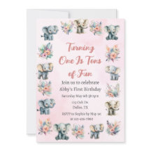 Elephants & Boho Jungle Flowers on Pink Birthday